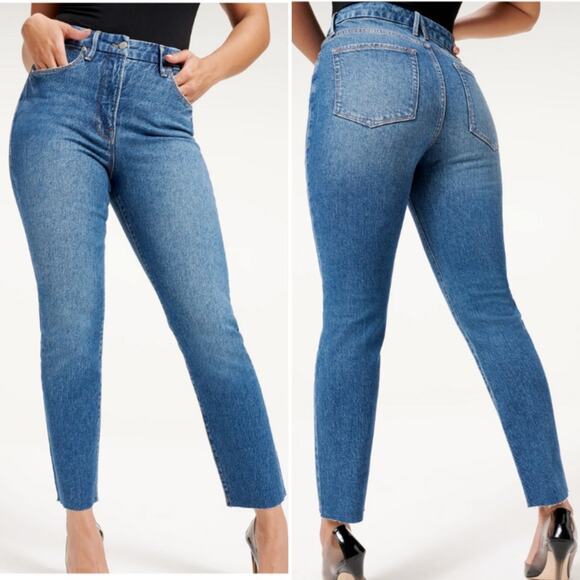 Good American Denim - GOOD AMERICAN Good Classic Raw Hem Jeans Straight High Rise Blue940 Size 29 NEW